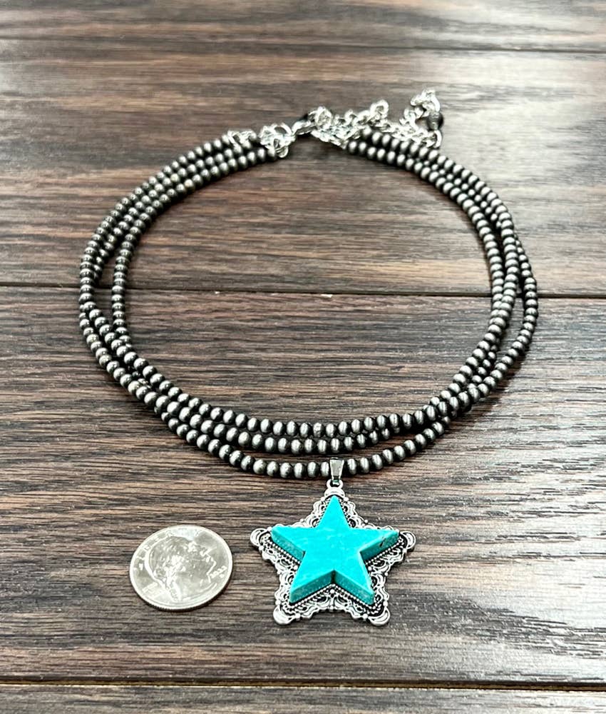 736162, 15" 3-strand Navajo, Star Turquoise Necklace