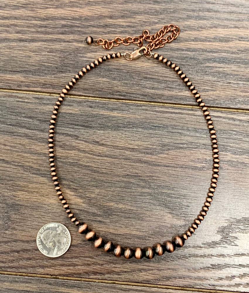 734101, Handmade 15" Copper Navajo Bead Necklace