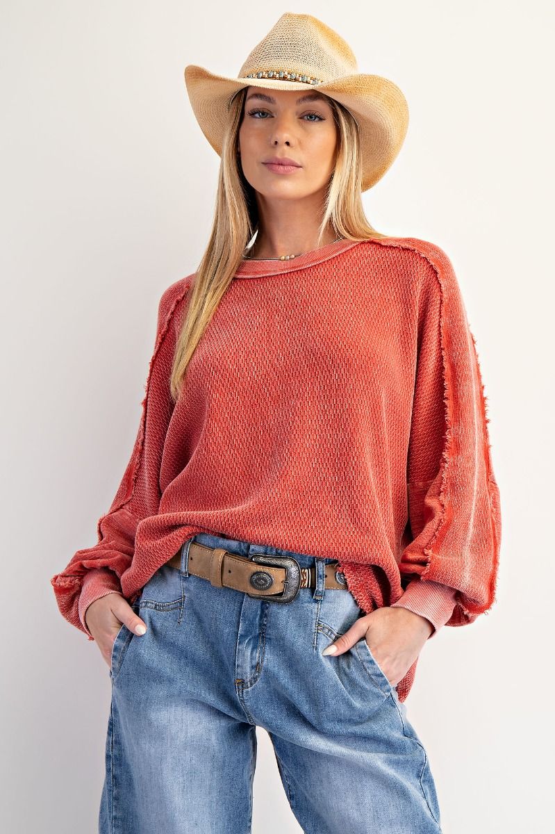 TEXTURED WASHED THERMAL PULLOVER