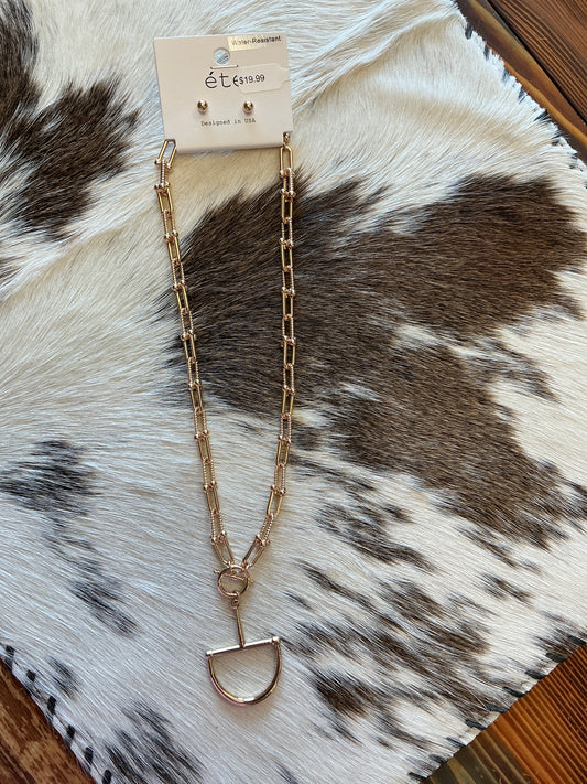 Gold Thick Chain 16" - 18" Necklace with Horse bit