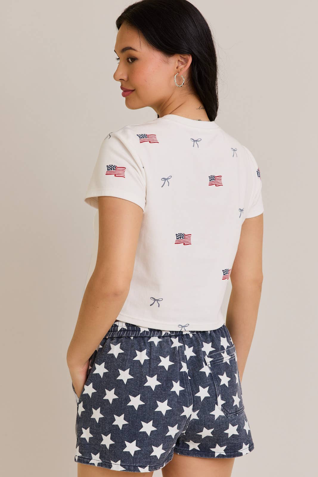 "USA FLAG WITH BOW" PRINT SHORT SLEEVE CREW NECK BABY TEE
