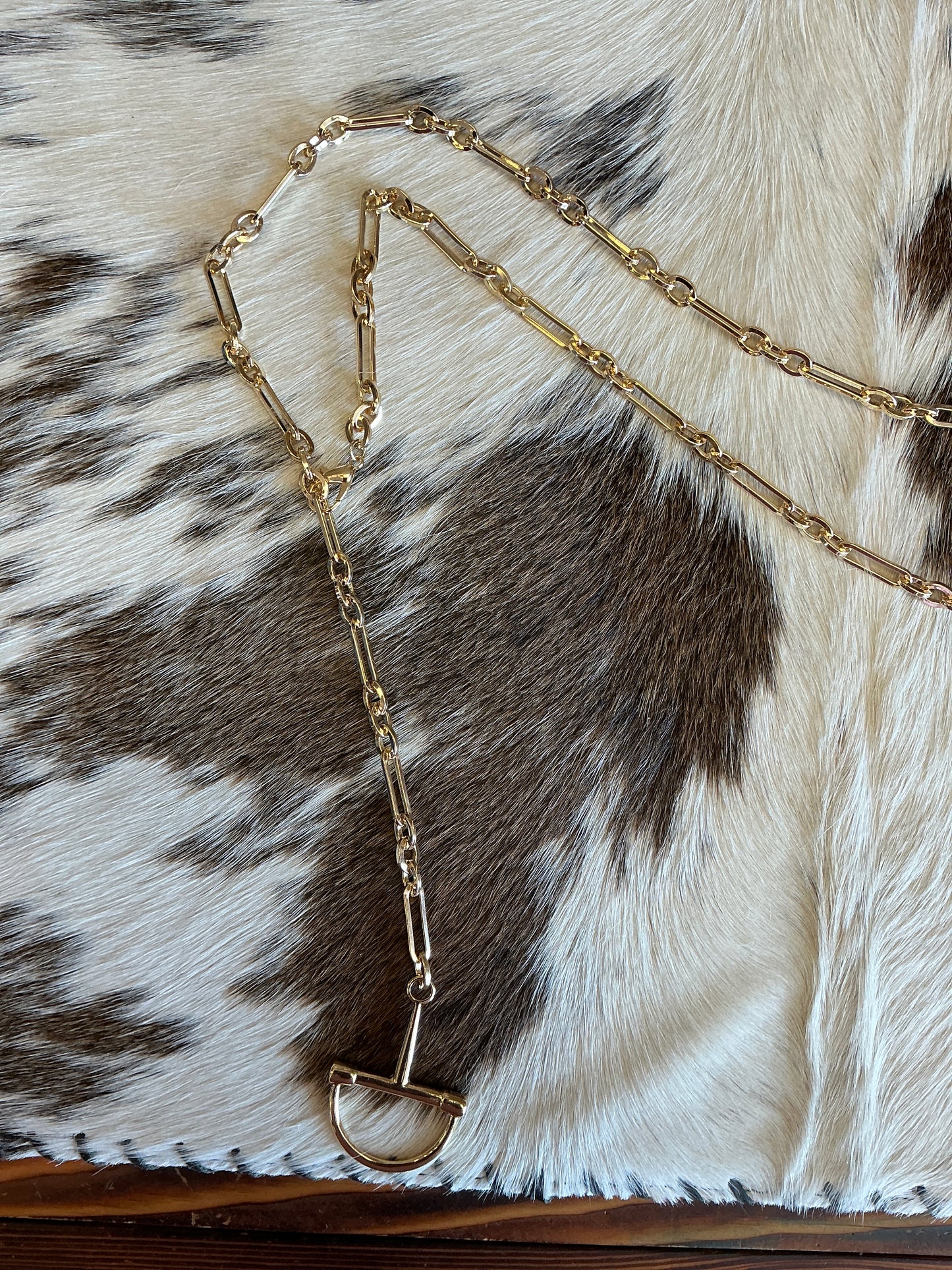 Gold Chain with Horsebit Y Drop 32" Necklace