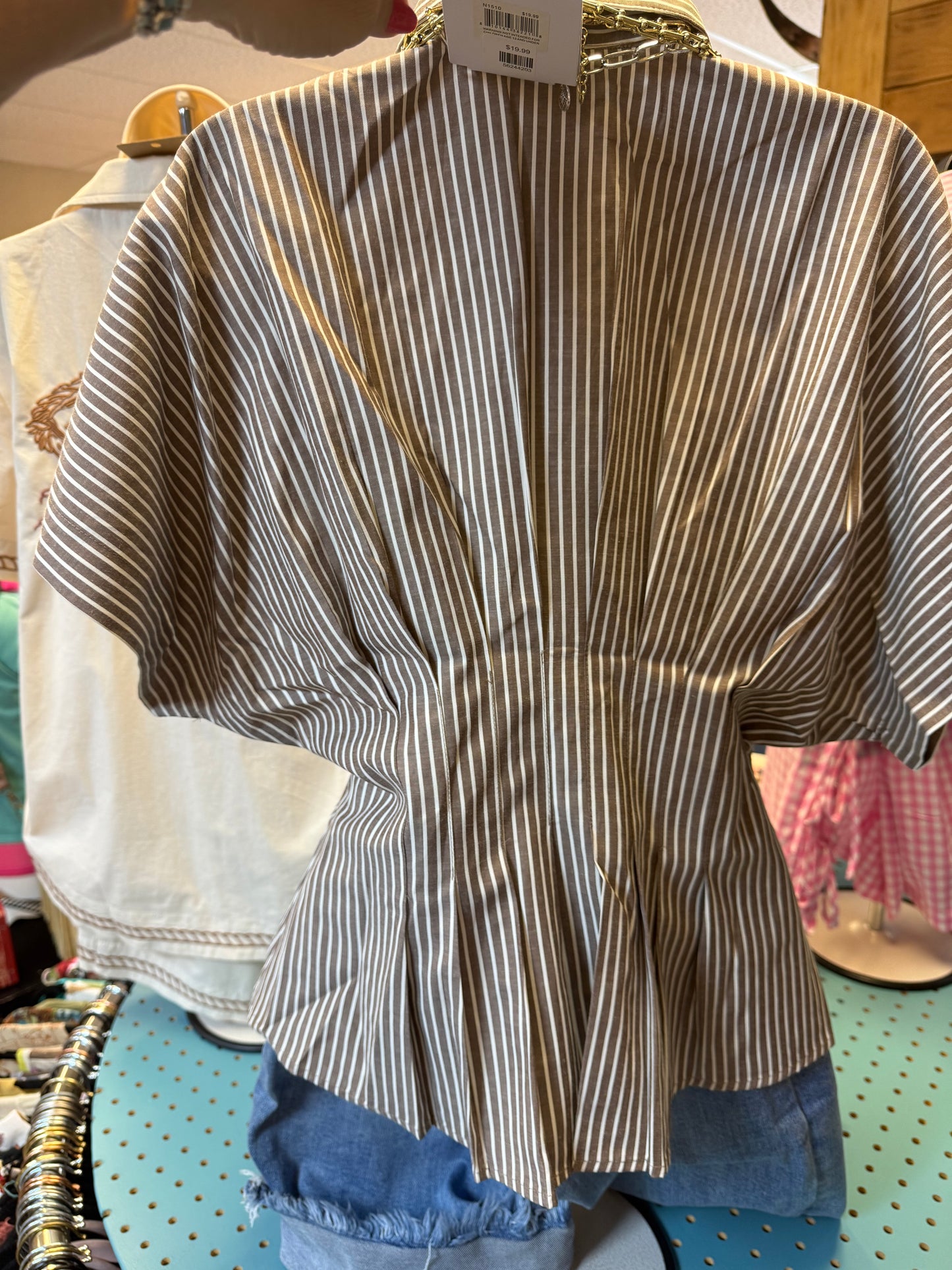 Striped Button Down Pleated Top