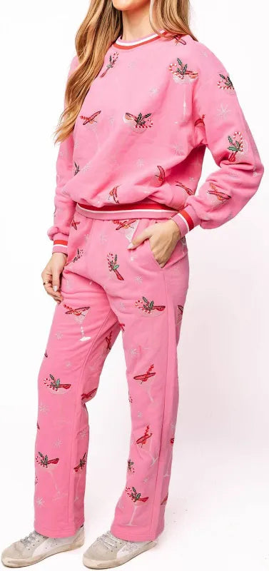 Queen Of Sparkles Bright Pink Christmas Cocktail Sweatshirt OR Sweatpants