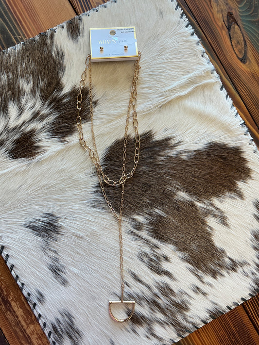 Gold Layered Chain 16"-18" Y Drop Necklace with Horsebit