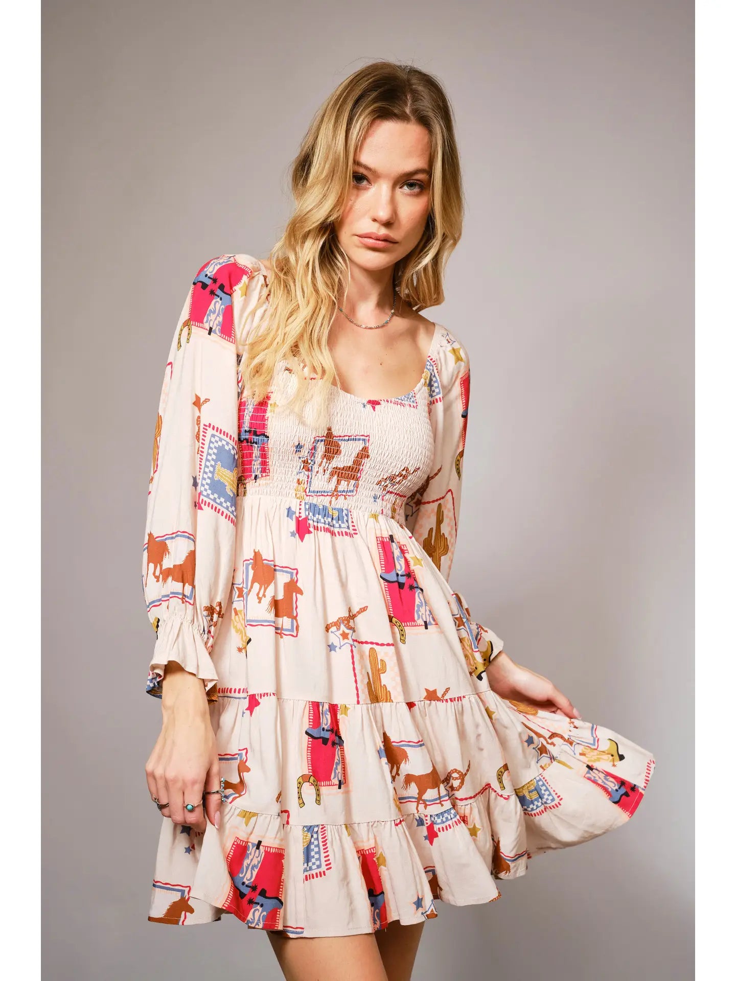 Western Smocked Mini Dress