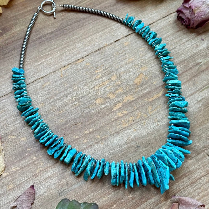 Blue Turquoise & Silver Hematite Necklace 18in