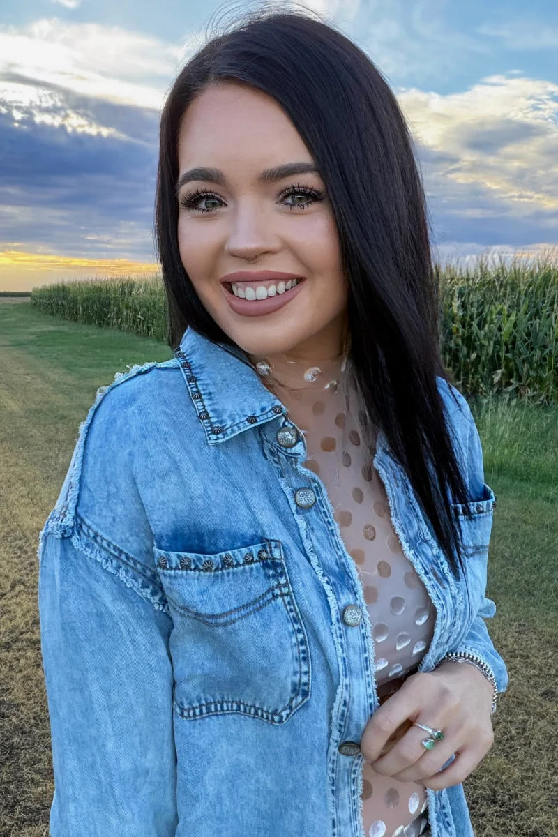 STUDDED DENIM SHACKET