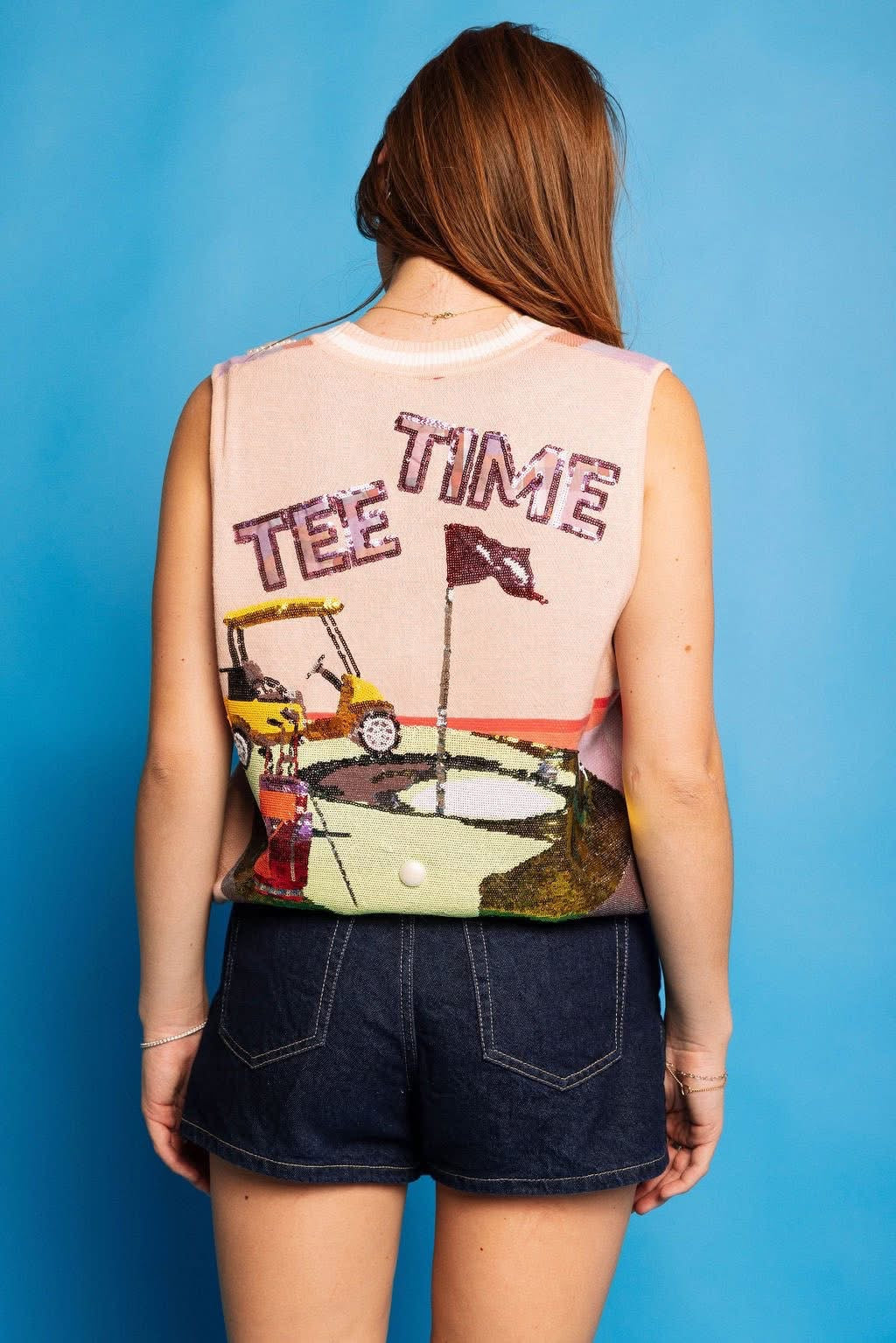 Queen Of Sparkles Light Pink Plaid Golf 'Tee Time' Sweater Vest