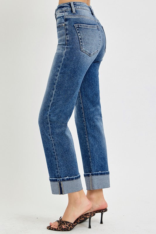 Risen Cropped Straight Cuffed Jeans