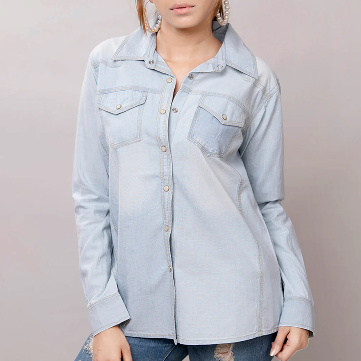Genuine Leather Denim Shirt