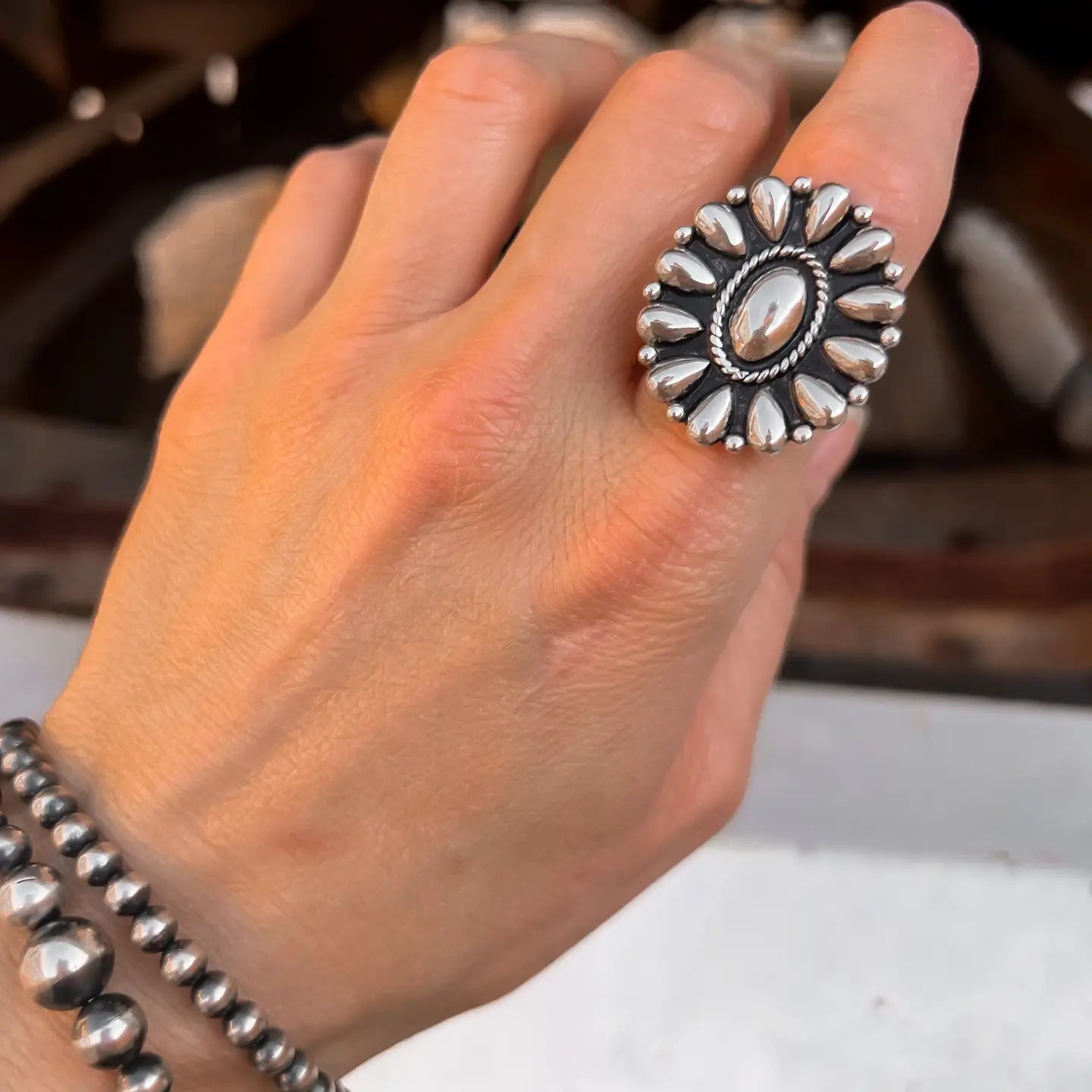 Sundown Petals Sterling Silver Ring & Earrings