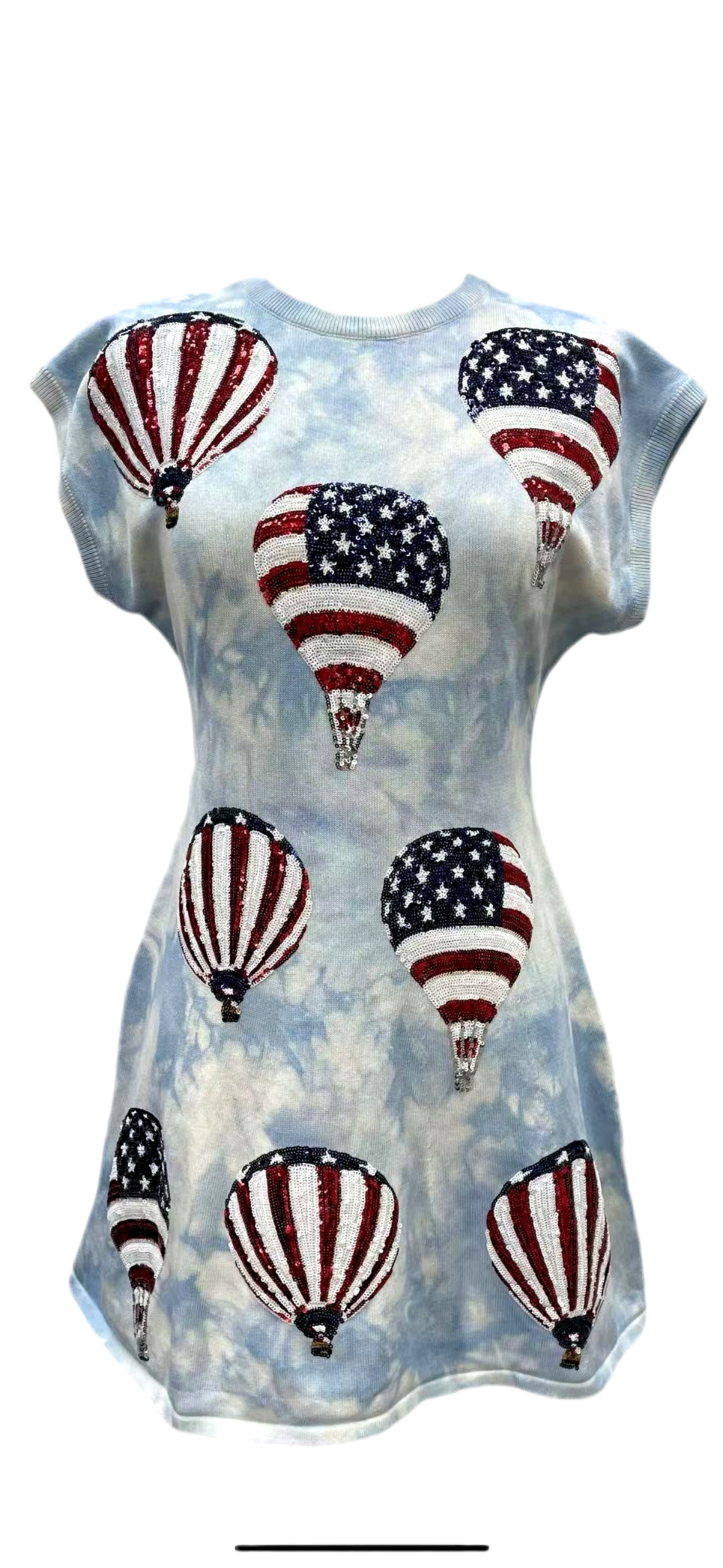 Queen of Sparkles Light Blue Tie Dye USA Hot Air Balloon Dress