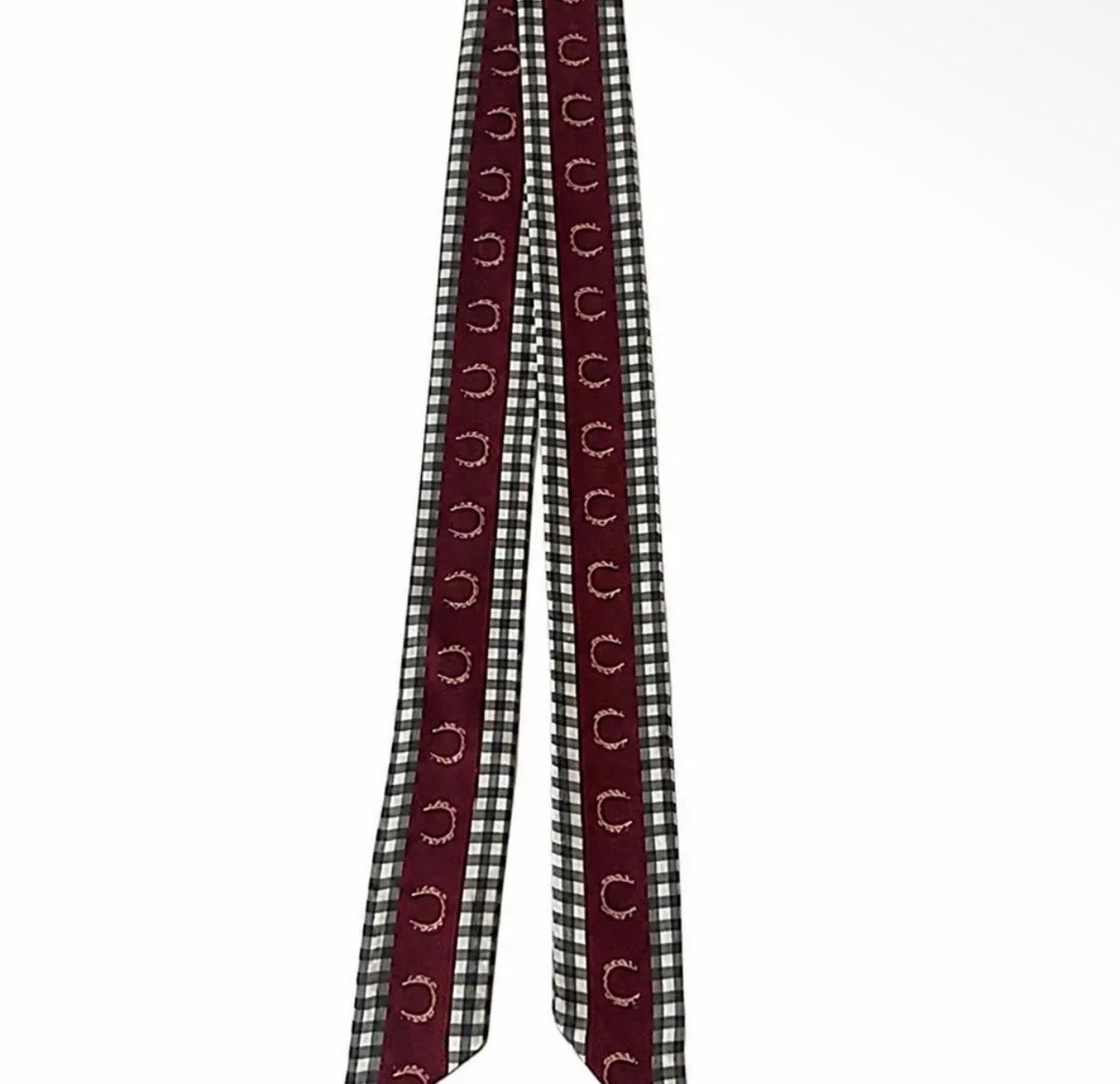 100% Silk Twilly Scarf with Horsehoe and Gingham