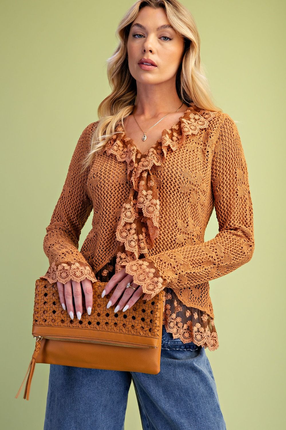 LACE RUFFLE KNITTED CARDIGAN