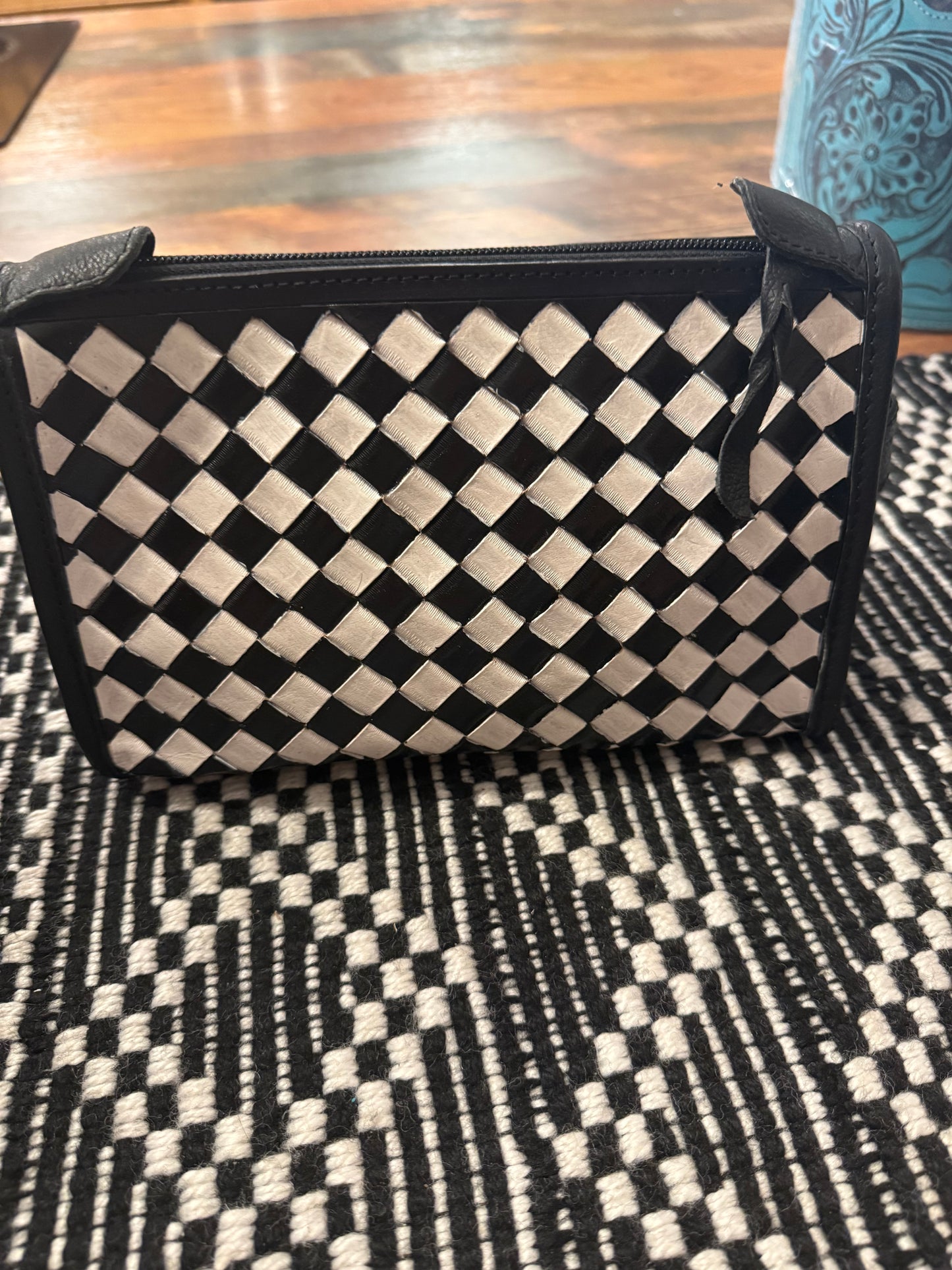 Leather Checkered Toiletry Bag
