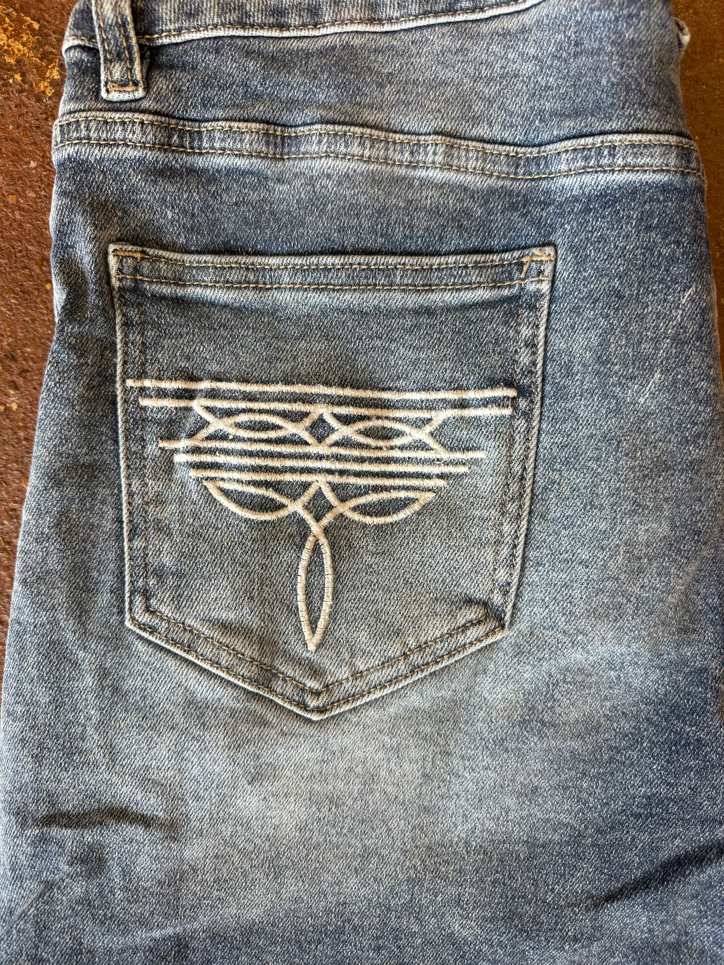 STONE WASH HIGH RISE STRETCH DENIM BOOT STITCHING BERMUDA SHORTS