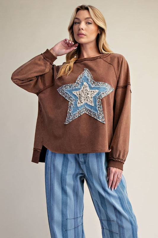 STAR PATCH FRONT WASHED TERRY PULLOVER