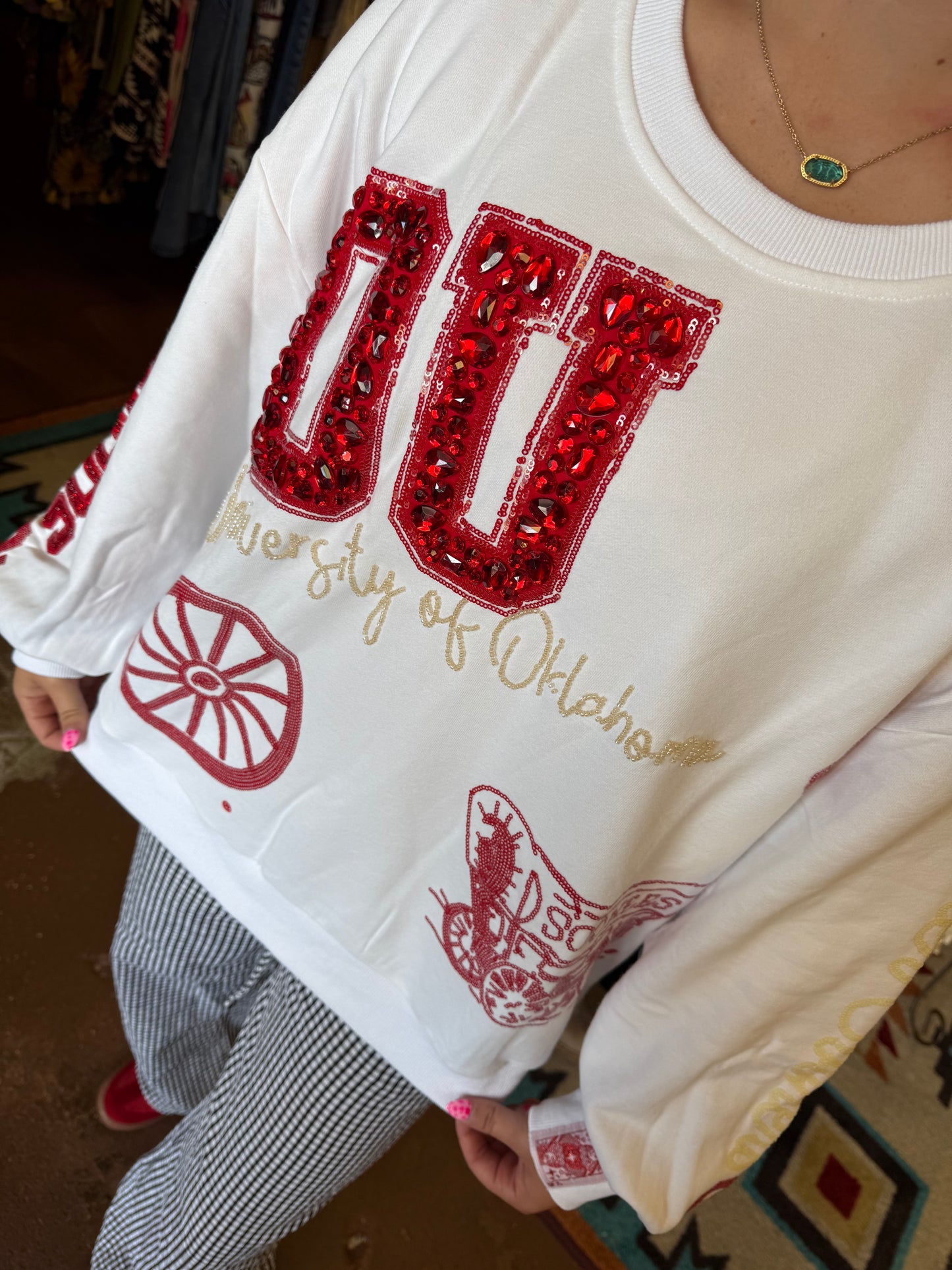 Licensed Oklahoma Big Icons Scattered Sweatshirt - Queen Of Sparkles