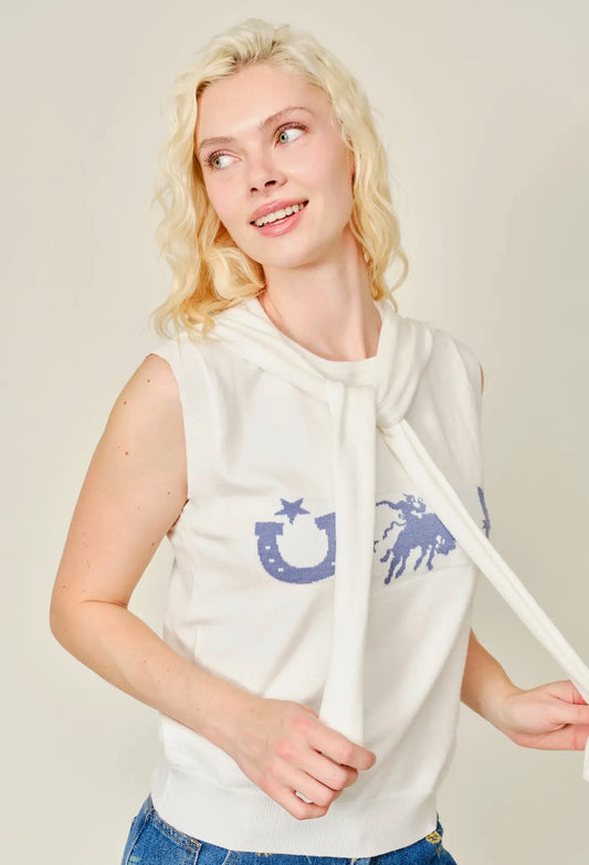 USA Western Shoulder Tie Knit Top