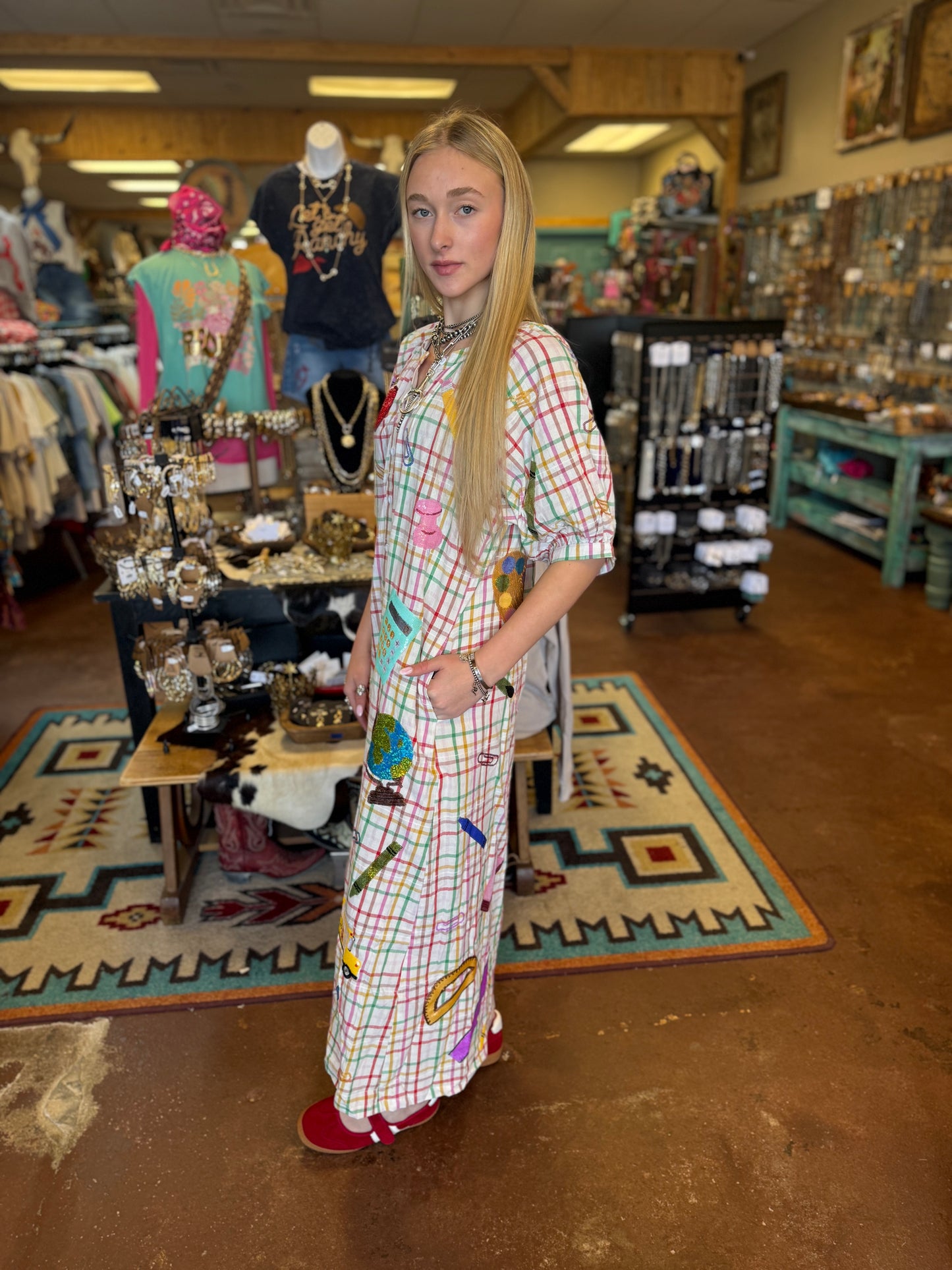 Queen Of Sparkles Rainbow Plaid Teacher Icon Dress