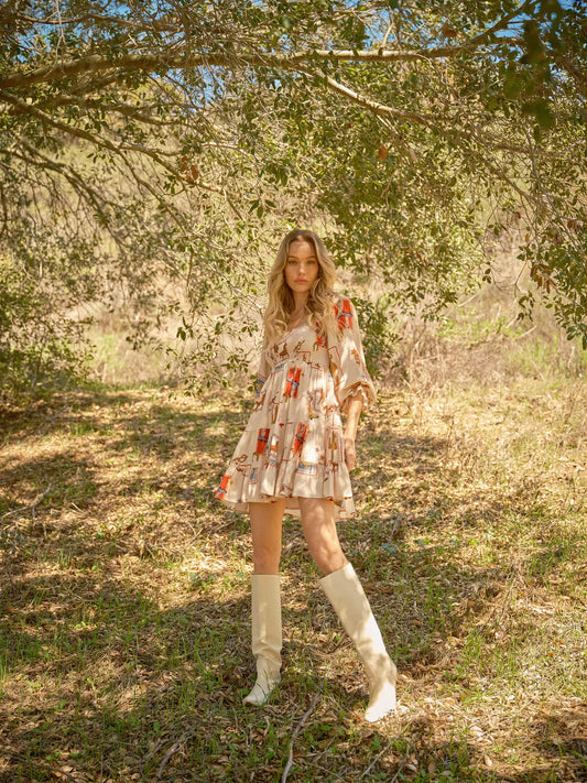 Western Smocked Mini Dress