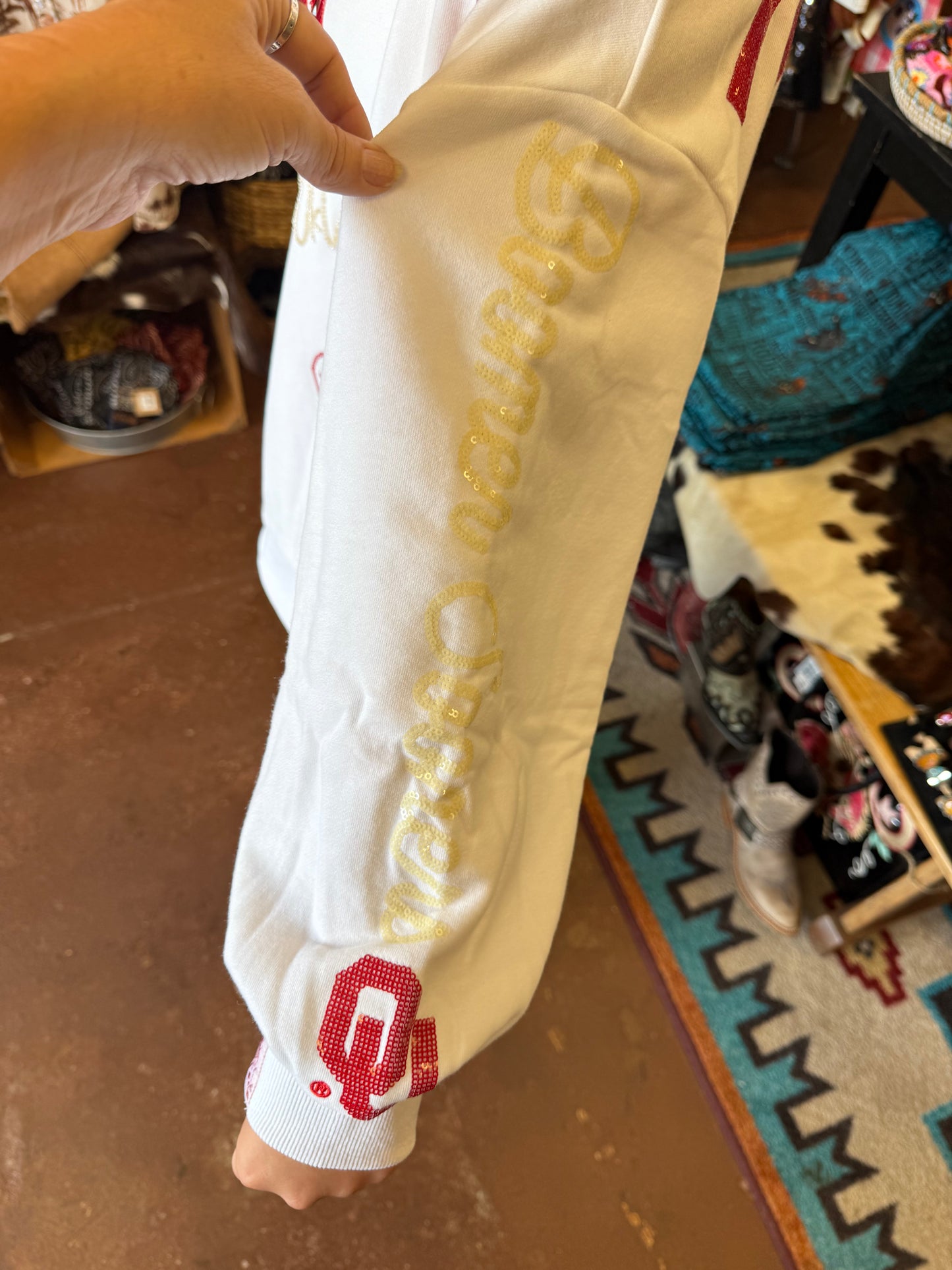 Licensed Oklahoma Big Icons Scattered Sweatshirt - Queen Of Sparkles