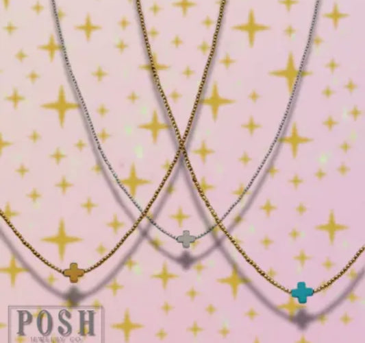 Bead Chain Cross Layering Necklace