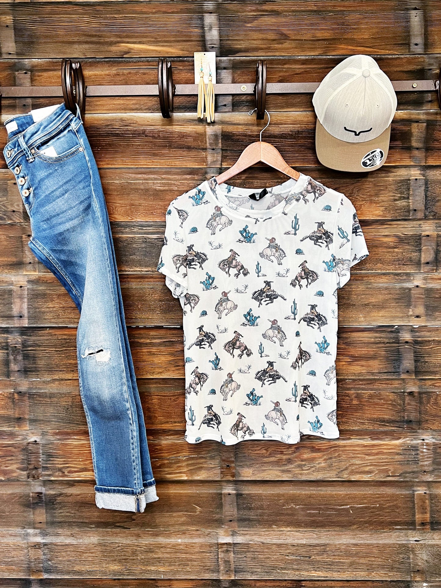 Rodeo Mesh Short Sleeve Tops