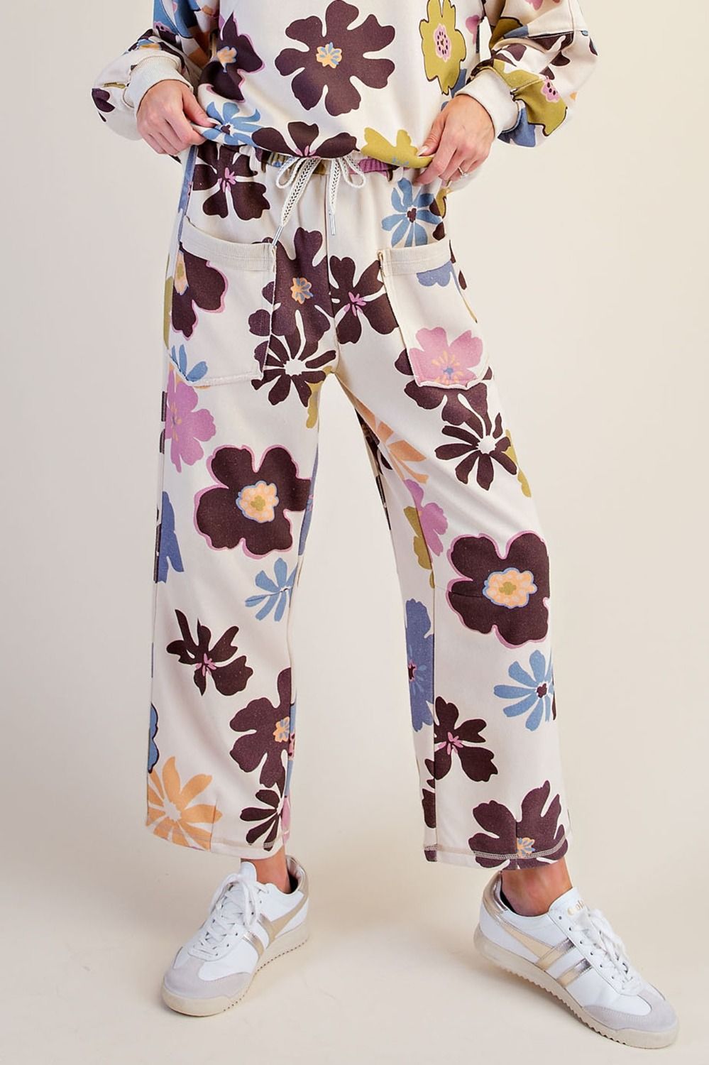 FLORAL PRINT WASHED TERRY PANTS