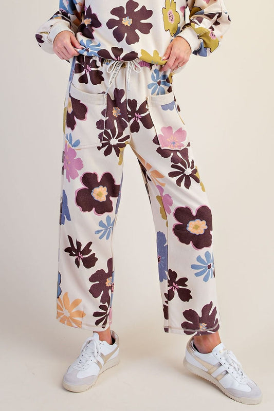FLORAL PRINT WASHED TERRY PANTS