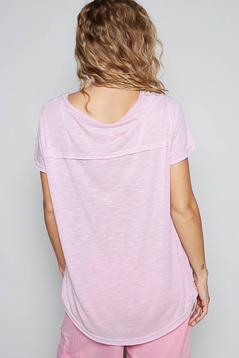Scoop Neck Rayon Slub Tee with Pocket Front and Short Sleeve