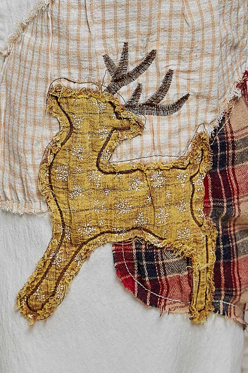 Christmas Woodland Patchwork Embroidered Wide Leg Pants