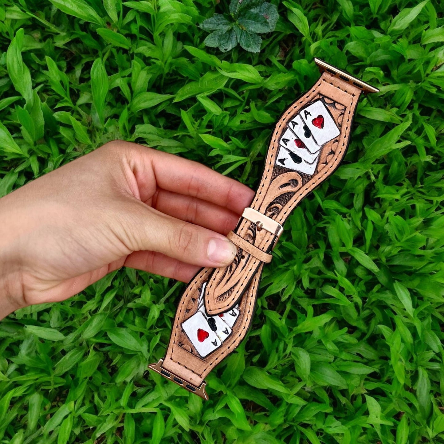 45mm Cards Tooled leather Apple Watch band 