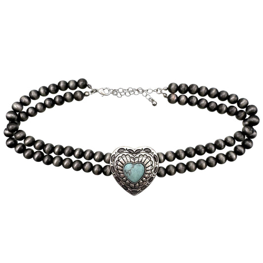Bohemian Western Heart Turquoise Choker Necklace