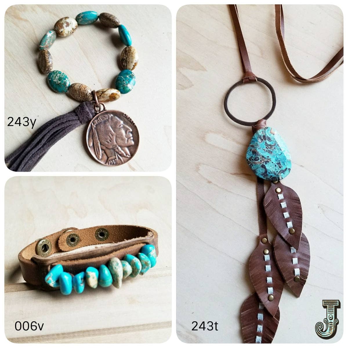 **Genuine Leather Narrow Cuff Turquoise Regalite Stones 006v