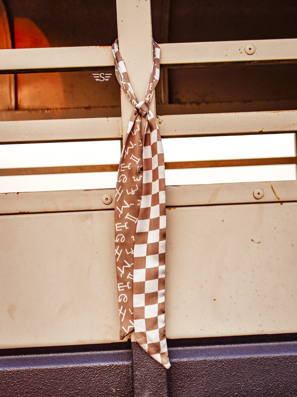 Neutral Checked Brand Twilly