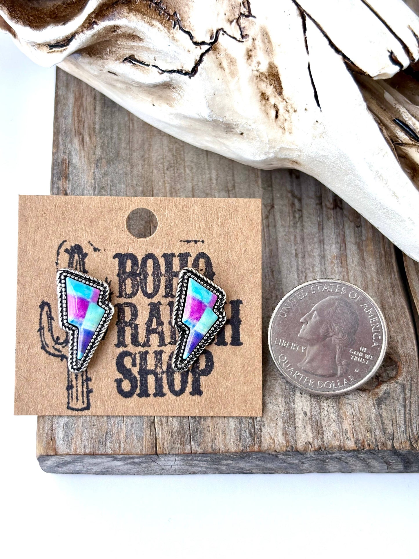 Western Checker Checkered Lightning Stud Earrings