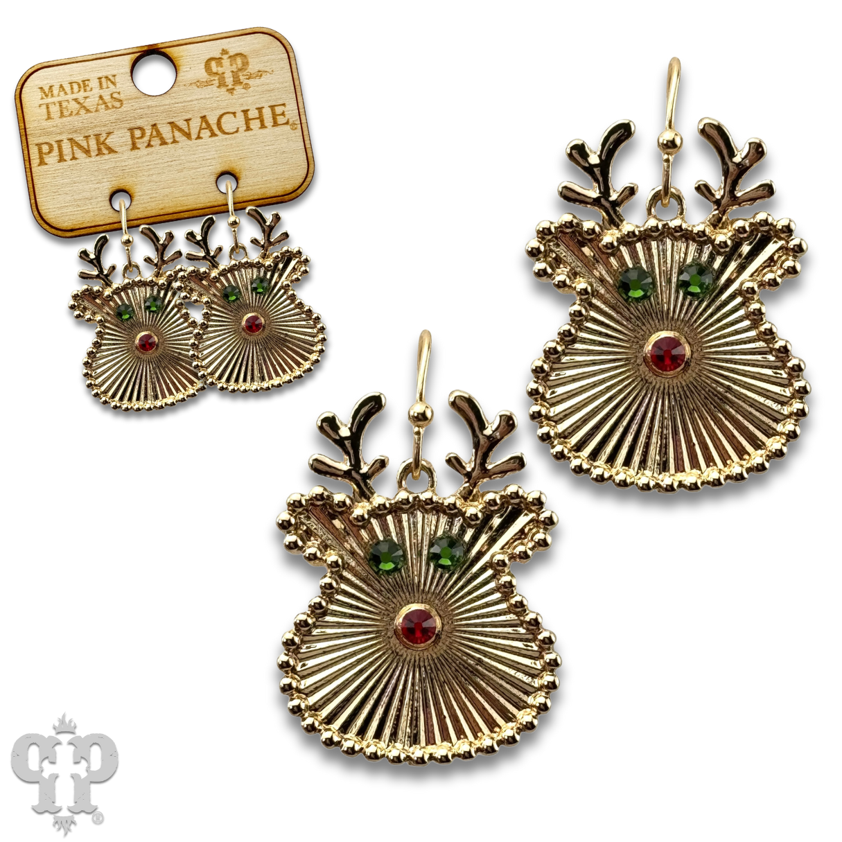 Reindeer face earring with Austrian crystals
