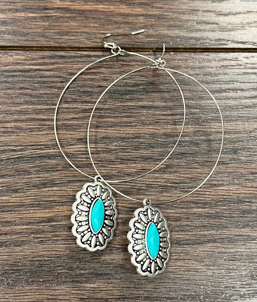 723452, Concho Turquoise Hoop Earrings
