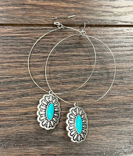 723452, Concho Turquoise Hoop Earrings