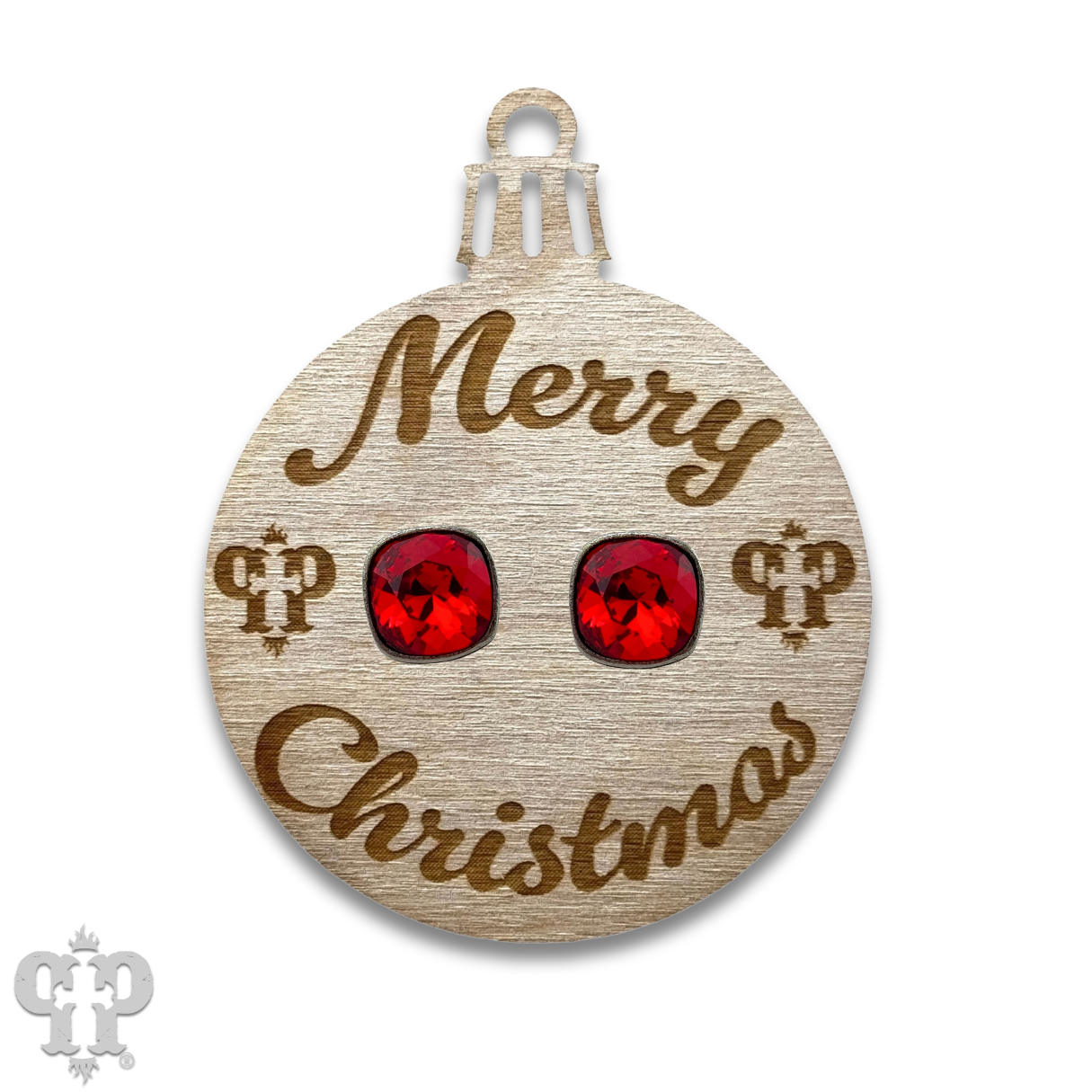 Christmas gift ornament with small Austrian crystal post earring