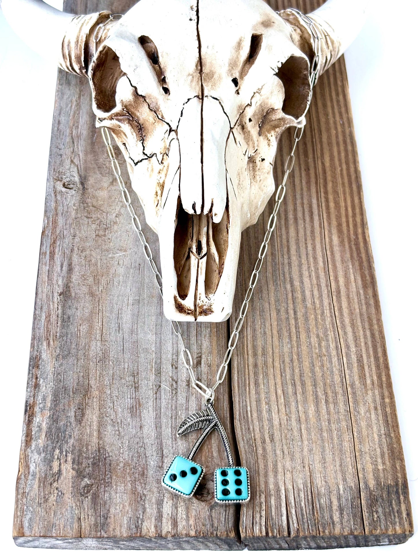 Western Style Cherry Dice Pendant Necklace