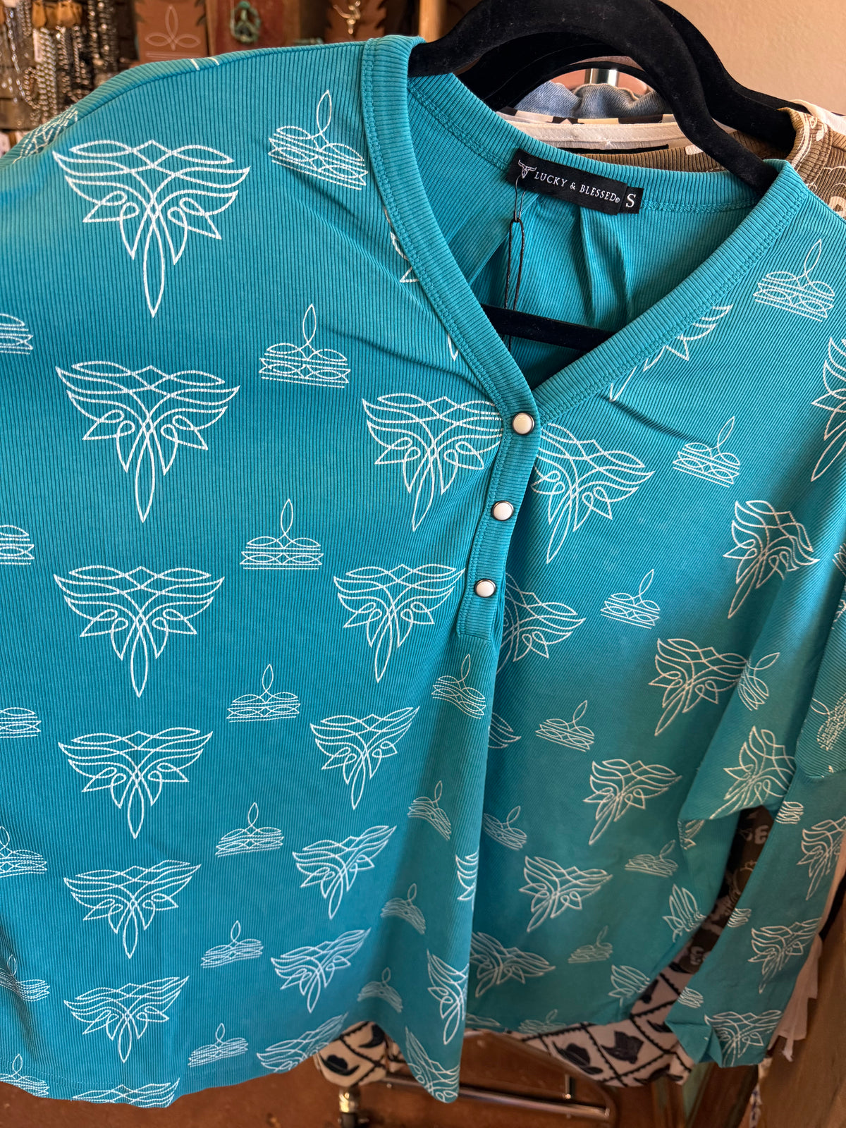 TEAL MINERAL WASH BOOT STITCH TOP