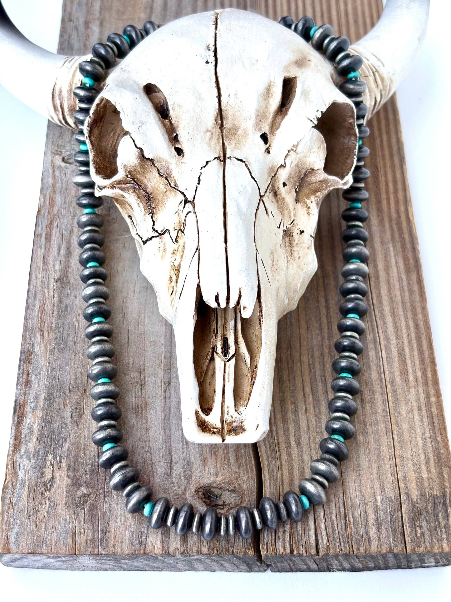 Western Style Flat Navajo Pearl & Stone Beaded Necklace