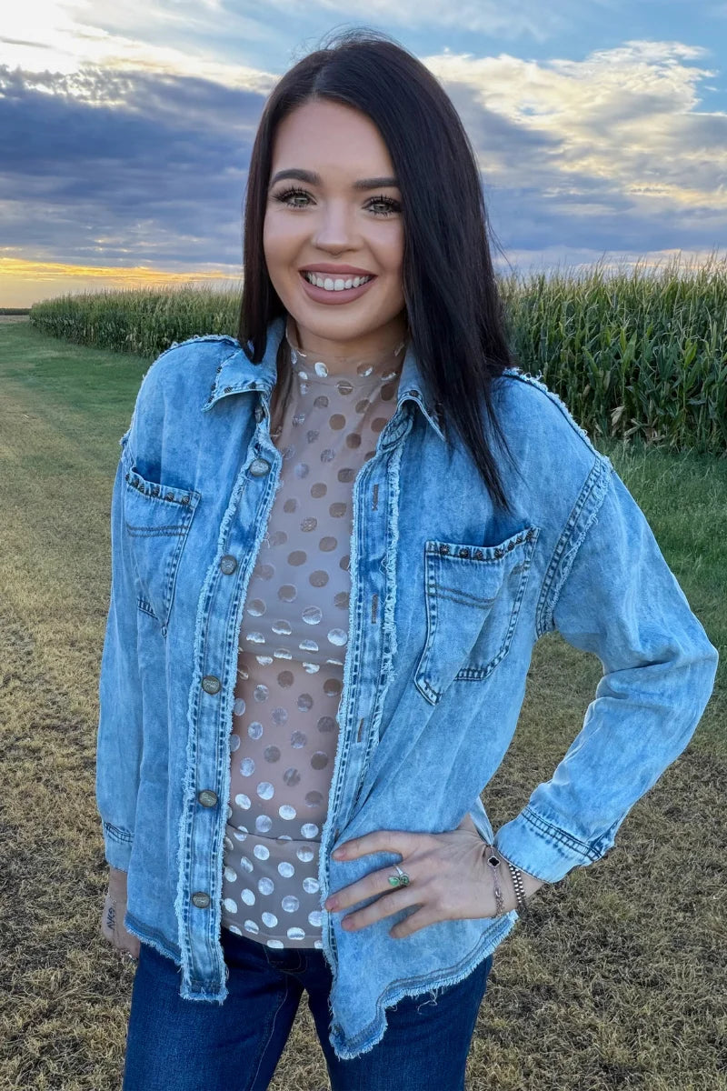 STUDDED DENIM SHACKET
