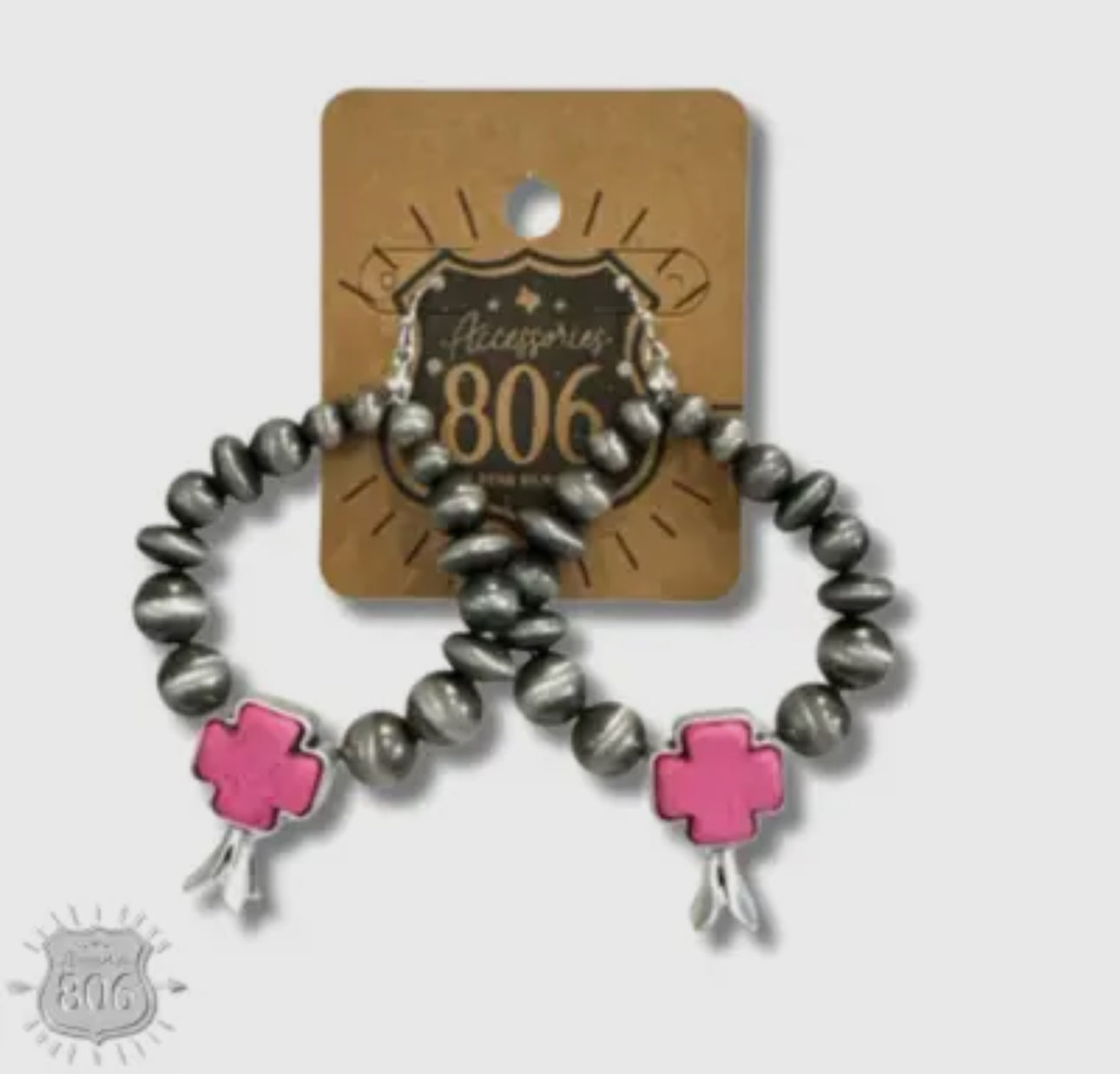 Burnished Silver and Stone Cross Earring