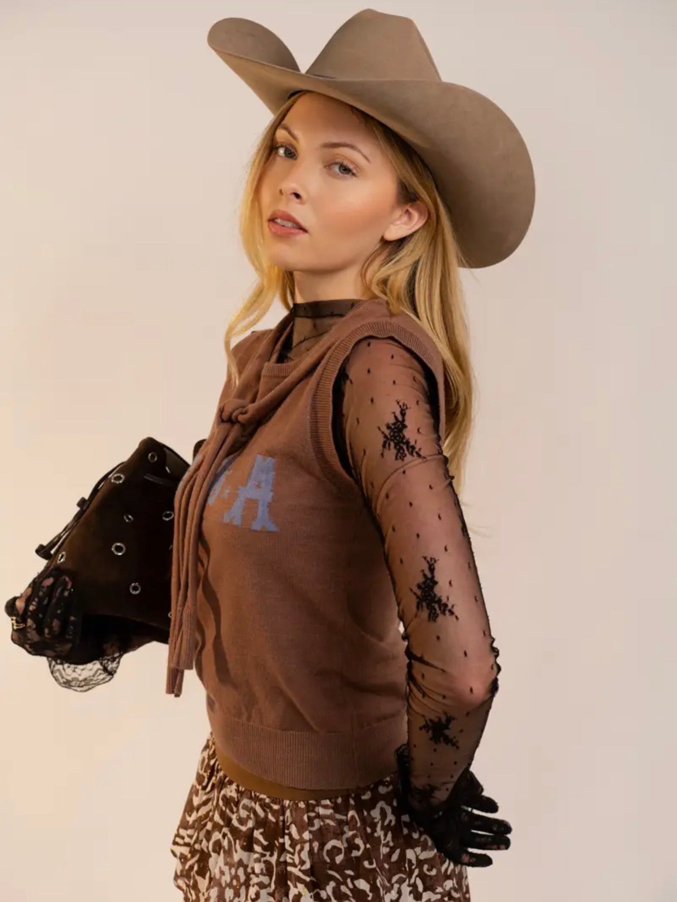 USA Western Shoulder Tie Knit Top