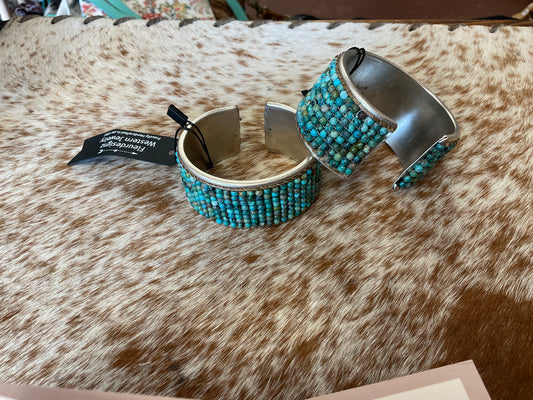Natural Turquoise Loomed Bangle Cuff