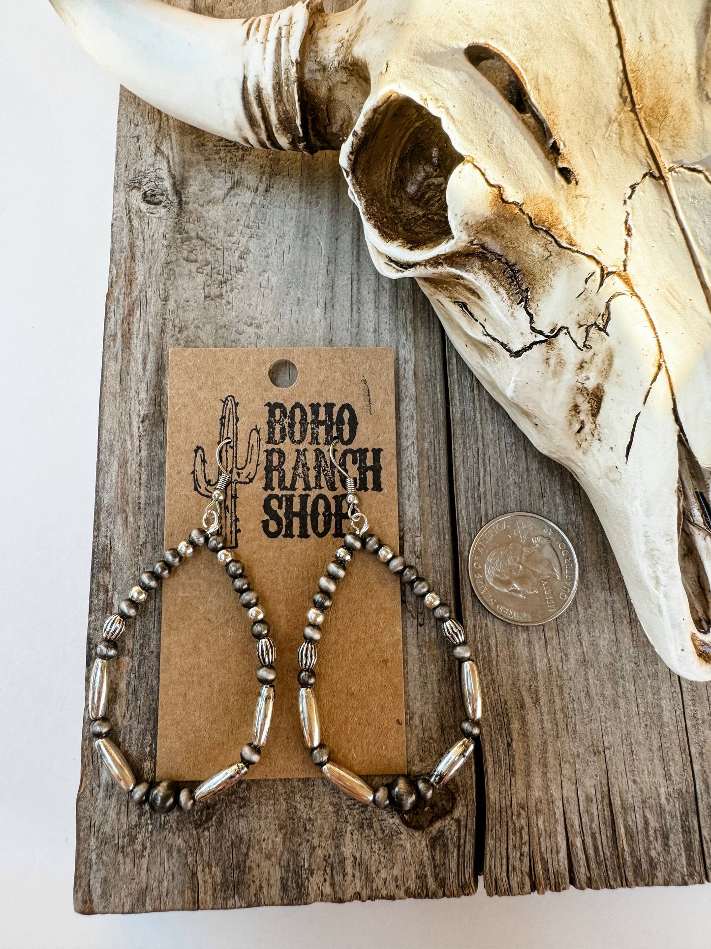 Navajo Style Pearl Round / Teardrop Dangle Earrings